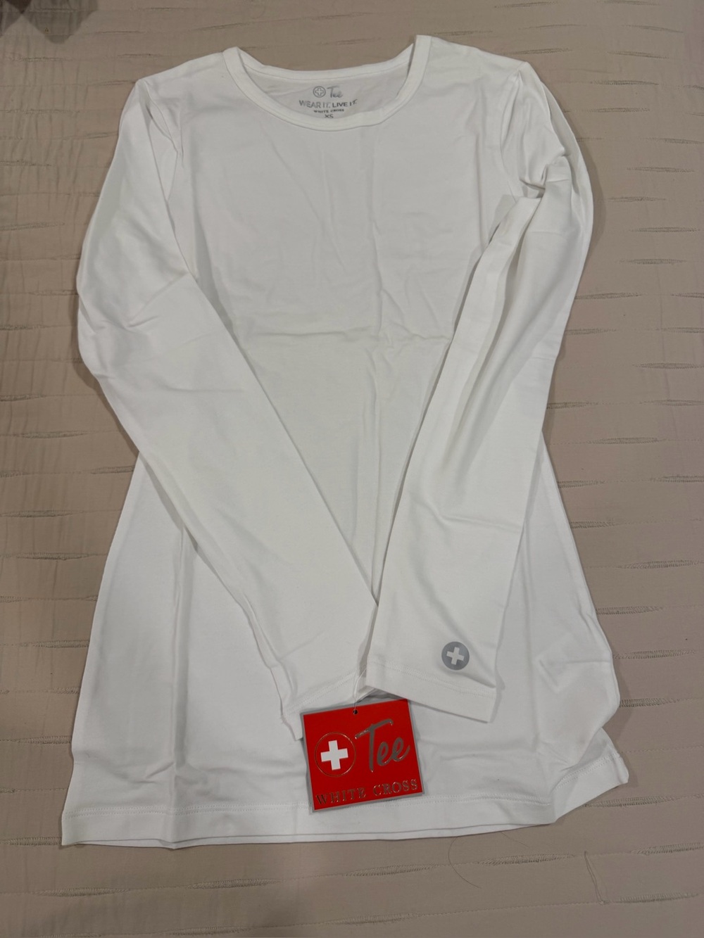 White Cross Women's Long Sleeve Crew Neck Tee in White